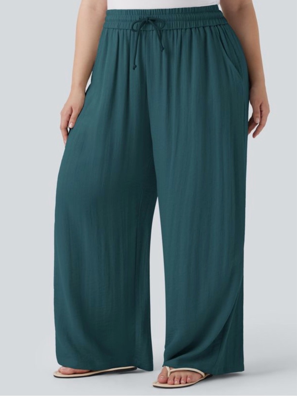 Halara High Waisted Drawstring Linen Feel Wide Leg Pants